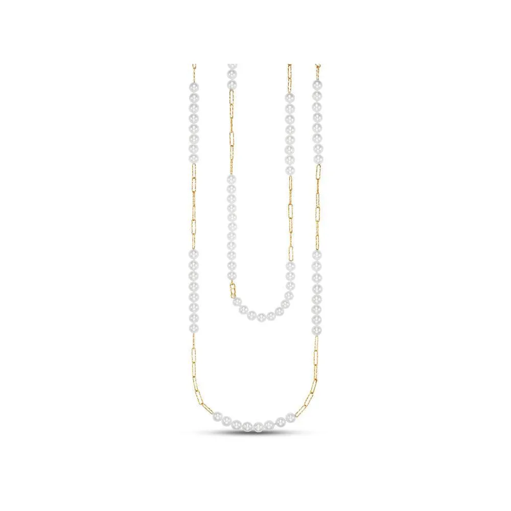 14k Gold Pearl Necklace with Textured Links