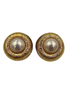 1990s Mabe Pearl Diamond 18k Yellow Gold Earrings