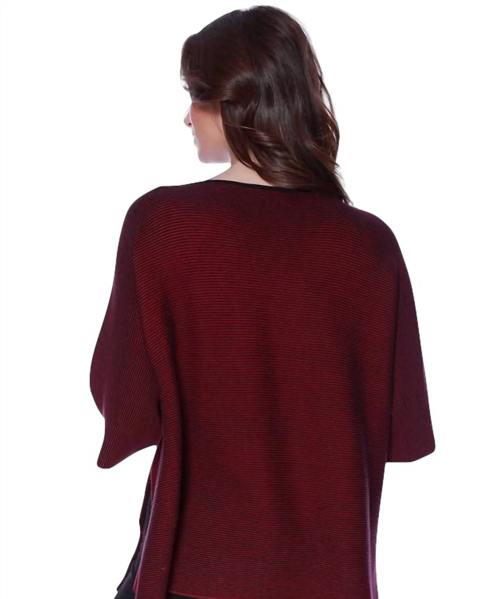 2-Tone High Slit Sweater Poncho in Wine | Wine