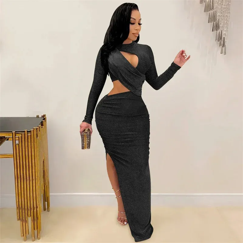 2024 Women's Office Slim Fit O Neck Wrap Hip Gown Cut Out Dresses