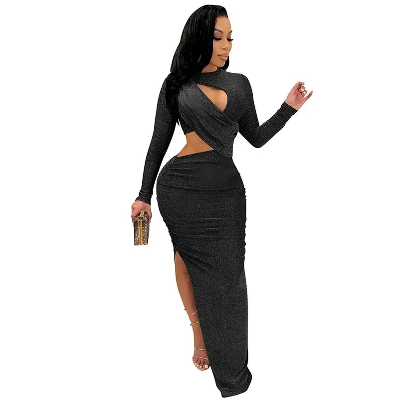 2024 Women's Office Slim Fit O Neck Wrap Hip Gown Cut Out Dresses