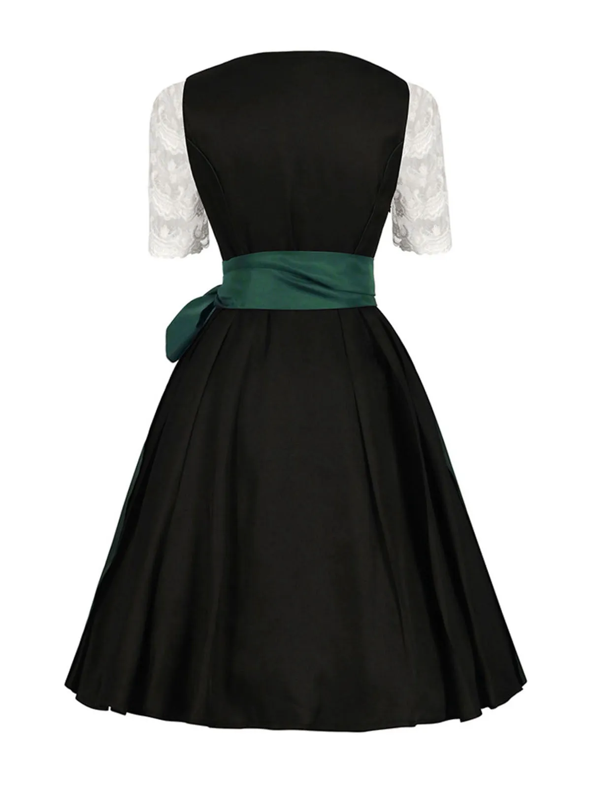 2PCS 1950s Oktoberfest White Top & Black Dress & Green Apron