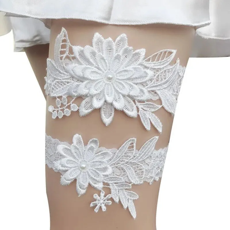 2pcs Wedding Garter  Embroidery Floral Sexy Garters Women/Female/Bride Thigh Ring Bridal Lace Leg Ring Loop