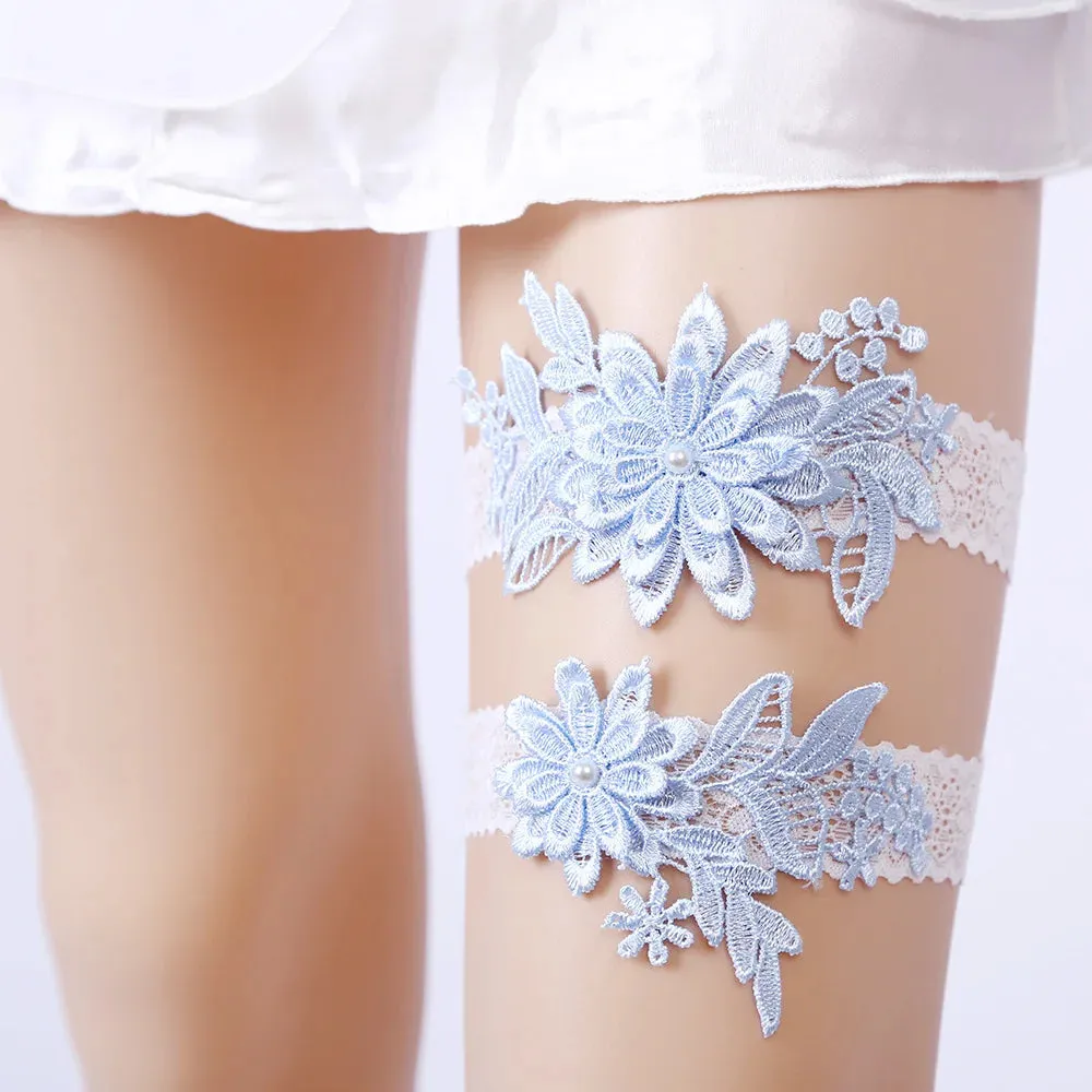 2pcs Wedding Garter  Embroidery Floral Sexy Garters Women/Female/Bride Thigh Ring Bridal Lace Leg Ring Loop