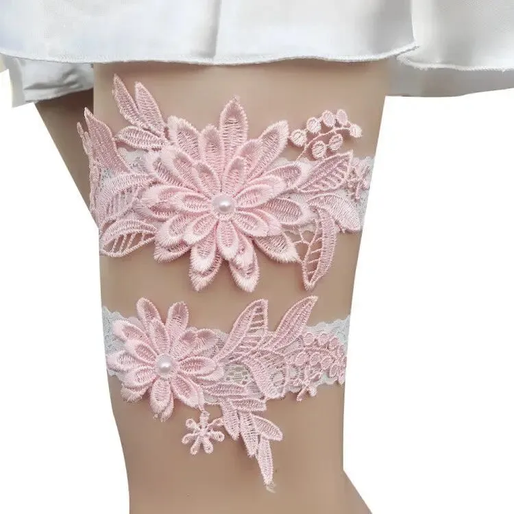 2pcs Wedding Garter  Embroidery Floral Sexy Garters Women/Female/Bride Thigh Ring Bridal Lace Leg Ring Loop