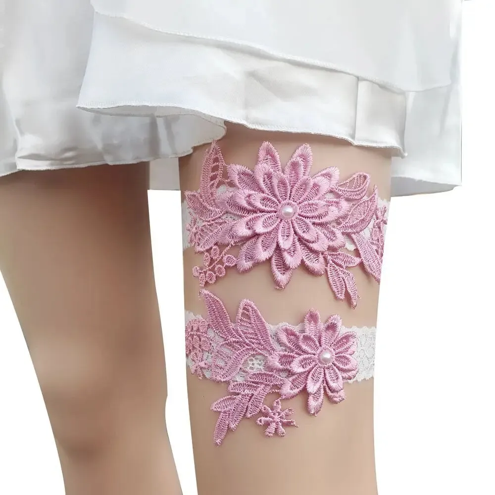 2pcs Wedding Garter  Embroidery Floral Sexy Garters Women/Female/Bride Thigh Ring Bridal Lace Leg Ring Loop