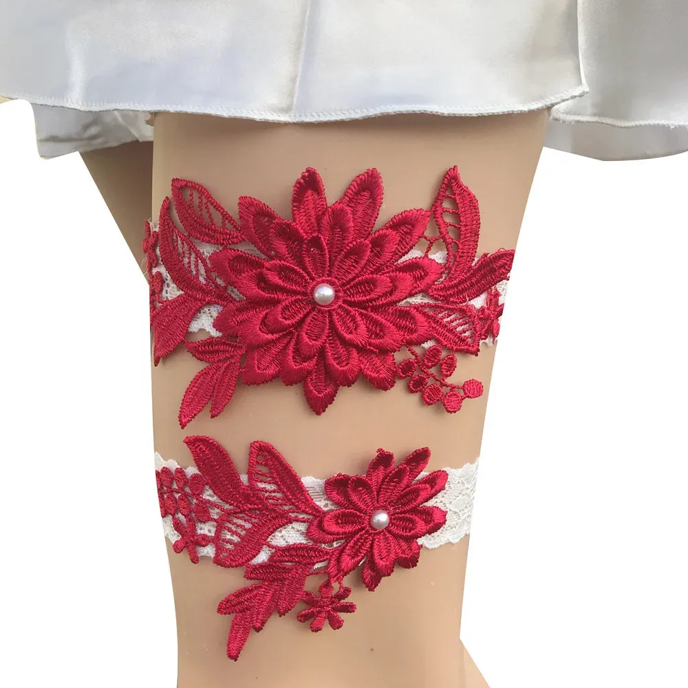 2pcs Wedding Garter  Embroidery Floral Sexy Garters Women/Female/Bride Thigh Ring Bridal Lace Leg Ring Loop