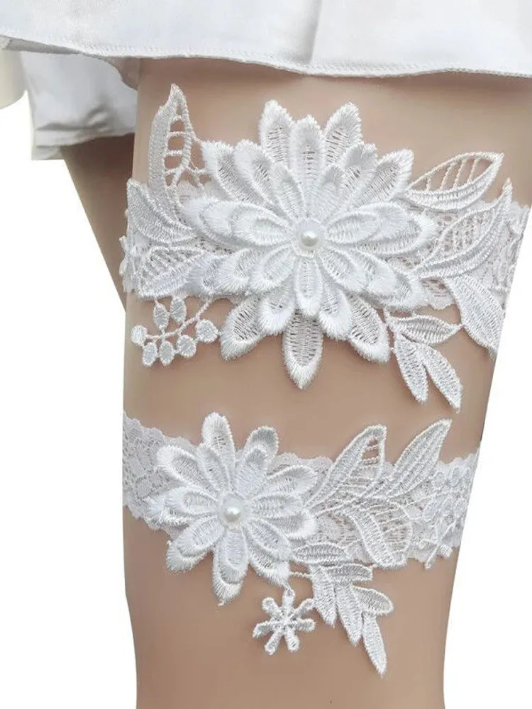 2pcs Wedding Garter  Embroidery Floral Sexy Garters Women/Female/Bride Thigh Ring Bridal Lace Leg Ring Loop