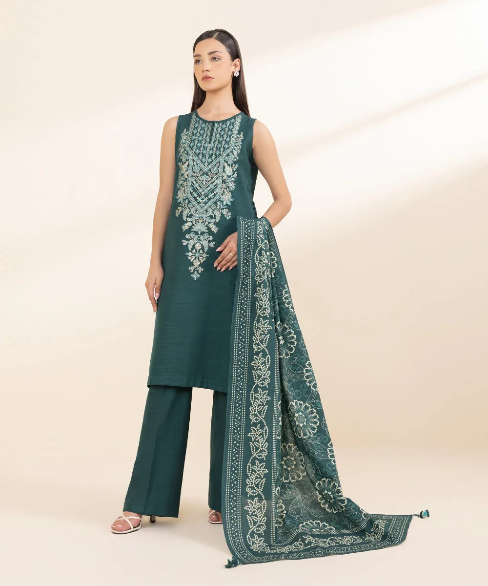 3 Piece - Embroidered Khaddar Suit