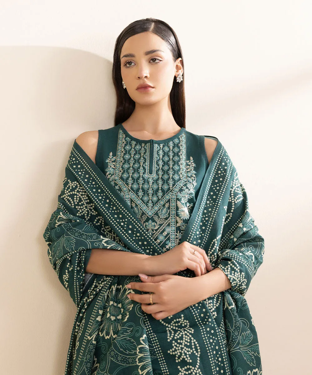 3 Piece - Embroidered Khaddar Suit