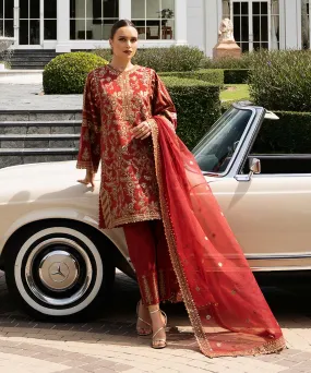 3 Piece -  Embroidered Raw Silk Suit