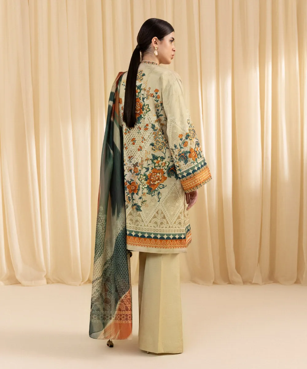 3 Piece -  Embroidered Silk Suit