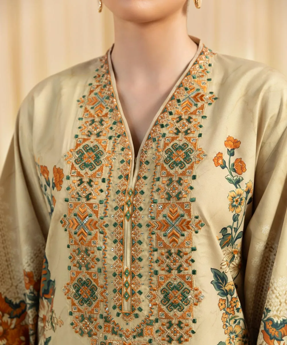 3 Piece -  Embroidered Silk Suit