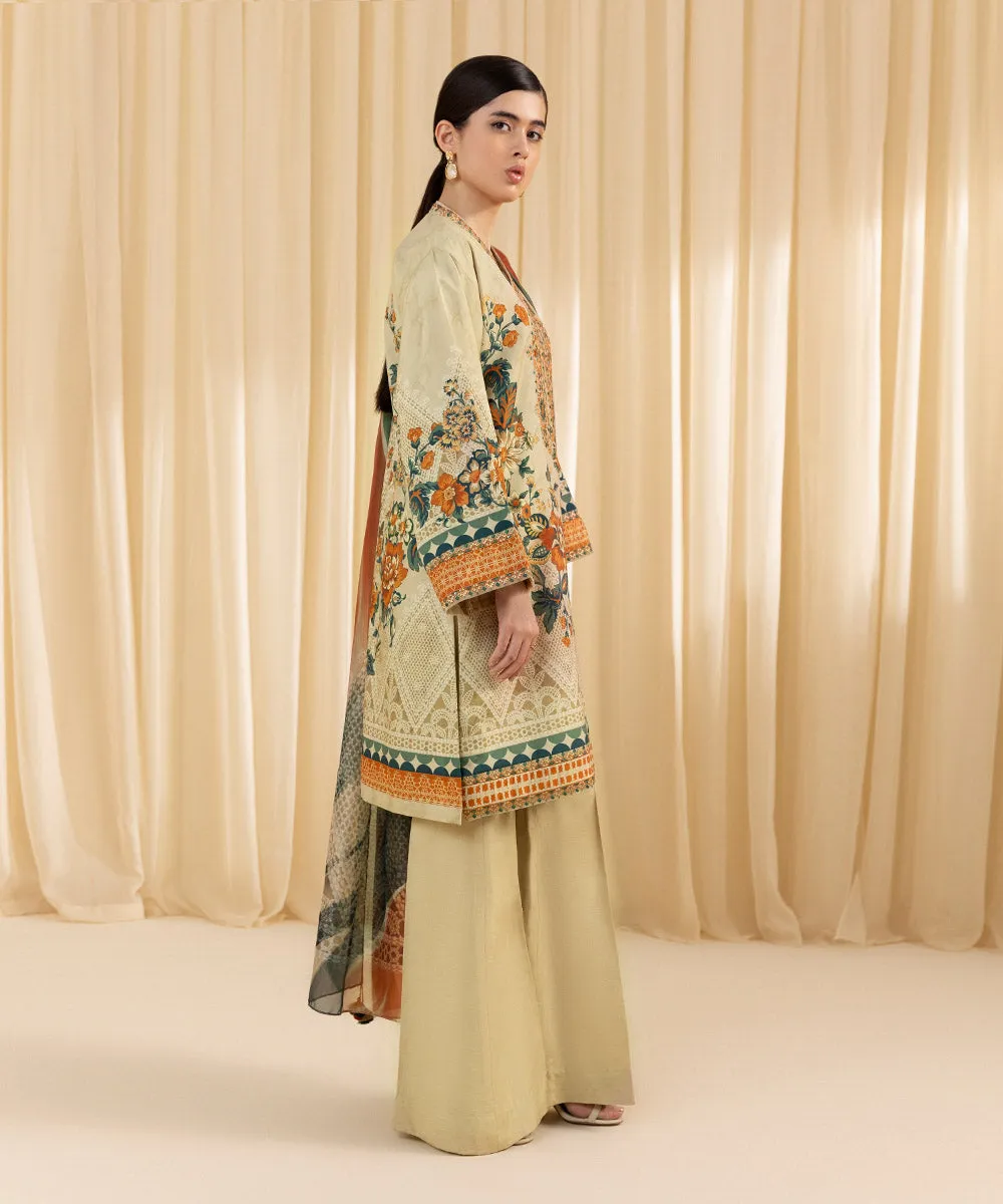 3 Piece -  Embroidered Silk Suit