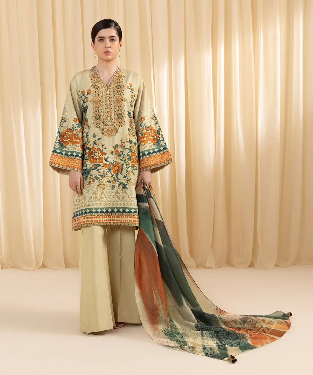 3 Piece -  Embroidered Silk Suit