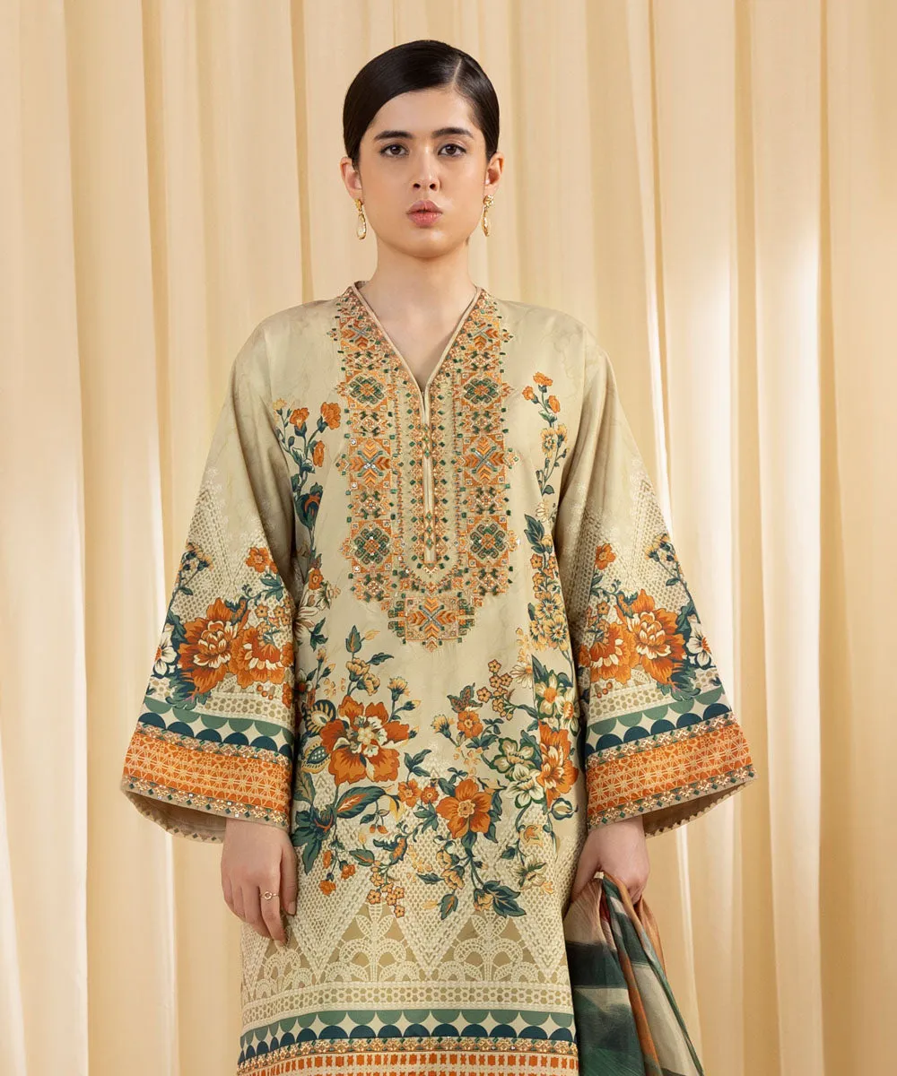 3 Piece -  Embroidered Silk Suit