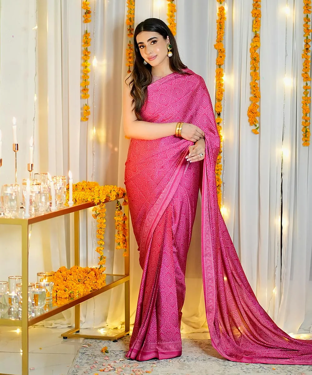 3 Piece -  Printed Satin Saree