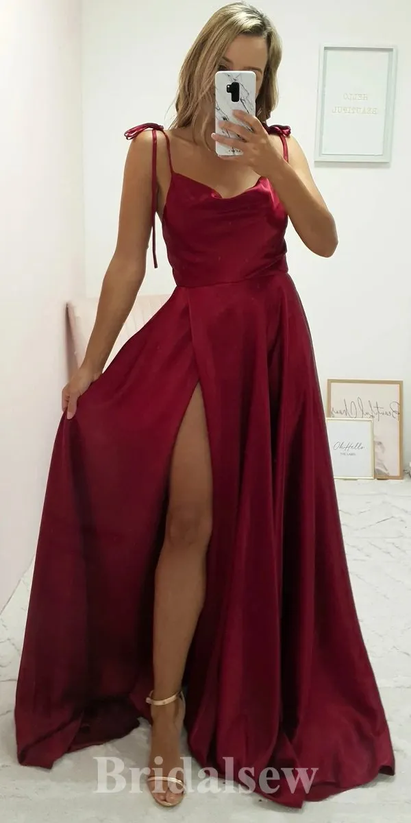 A-line Burgundy Spaghetti Straps Floor-Length Popular Stylish Evening Long Prom Dresses PD1121