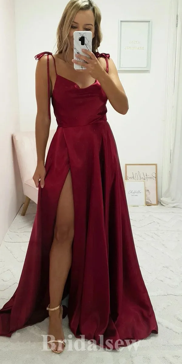 A-line Burgundy Spaghetti Straps Floor-Length Popular Stylish Evening Long Prom Dresses PD1121