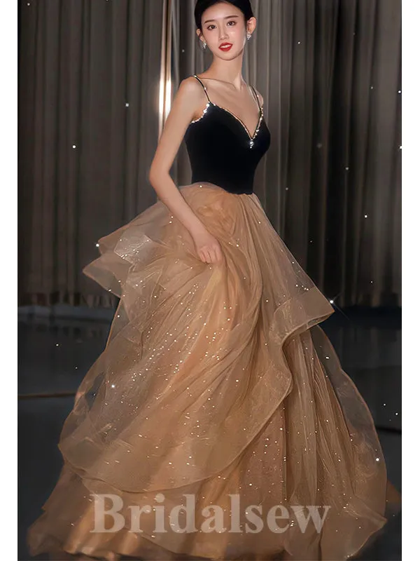 A-line Sparkly Gorgeous Glitter Elegant Modest Princess Long Women Evening Prom Dresses PD739