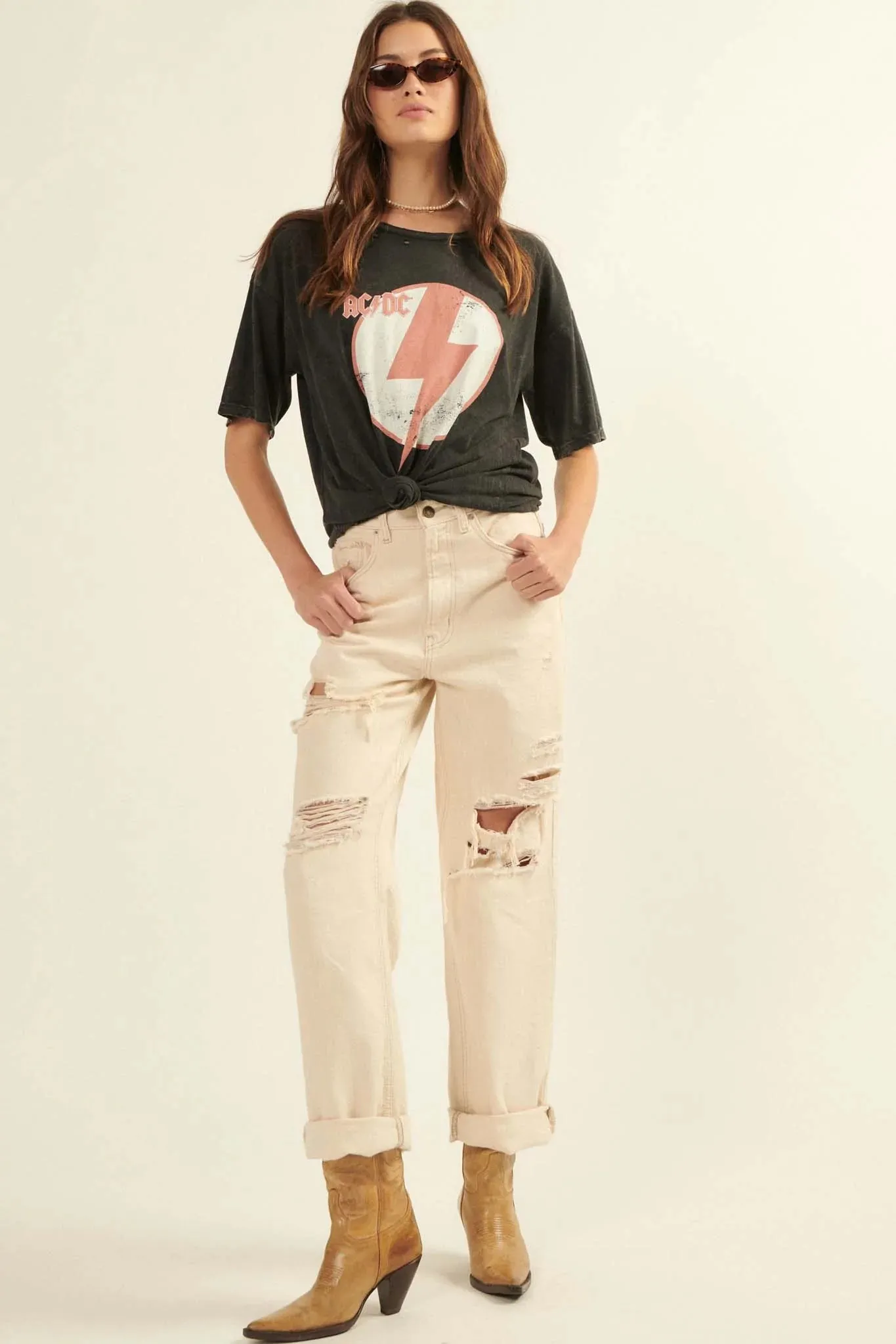 AC/DC Lightning Bolt Distressed Graphic Tee