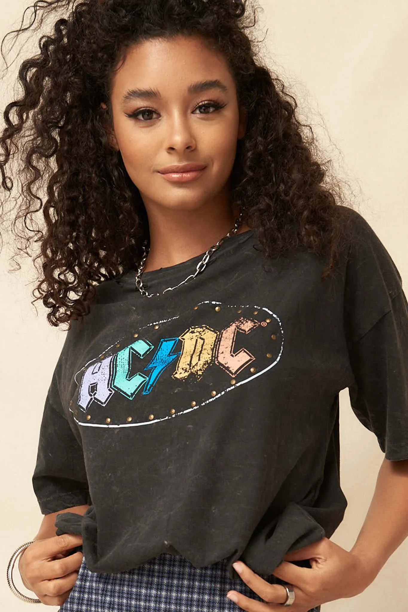 AC/DC Multicolor Logo Distressed Graphic Tee