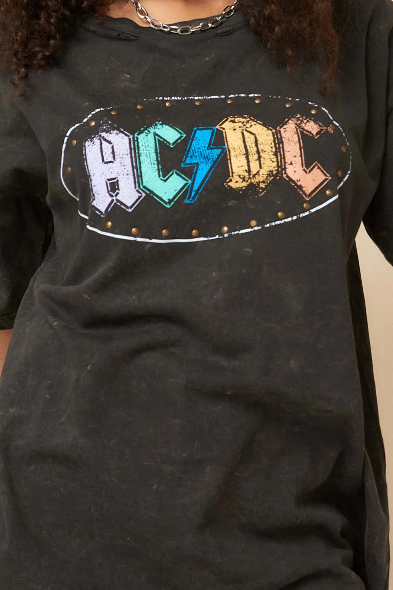 AC/DC Multicolor Logo Distressed Graphic Tee