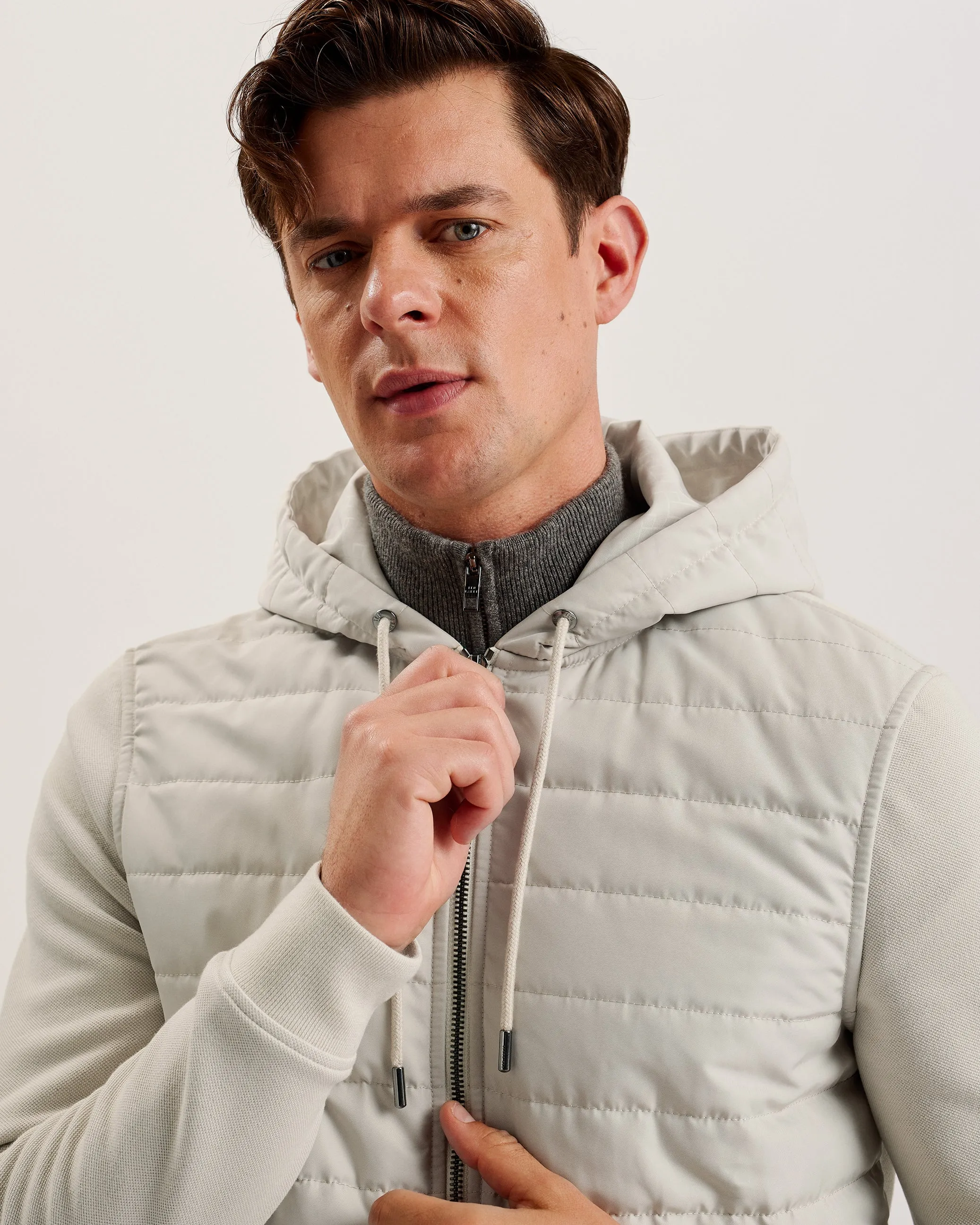 Adburys Regular Quilted Zip Hoodie Beige