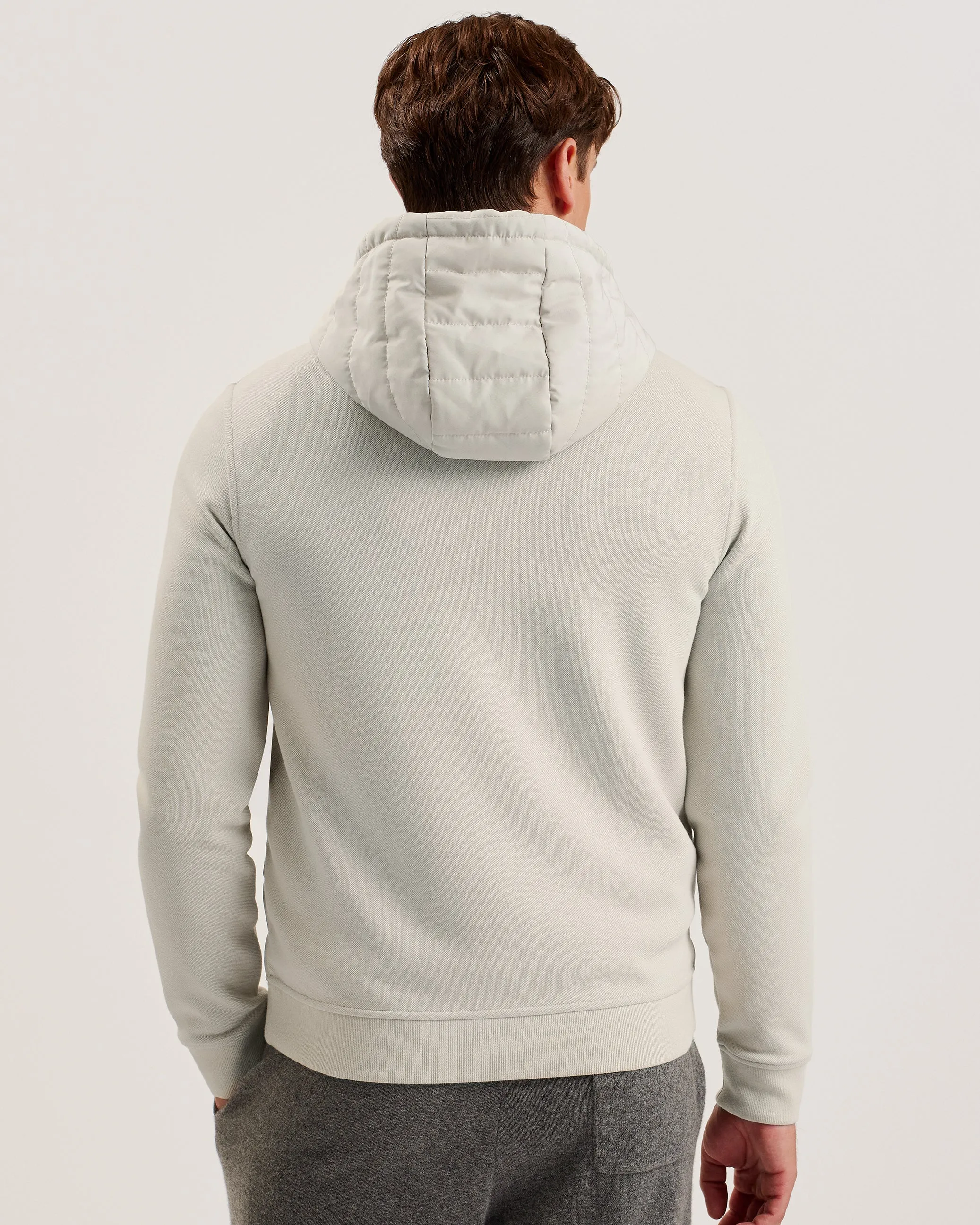 Adburys Regular Quilted Zip Hoodie Beige