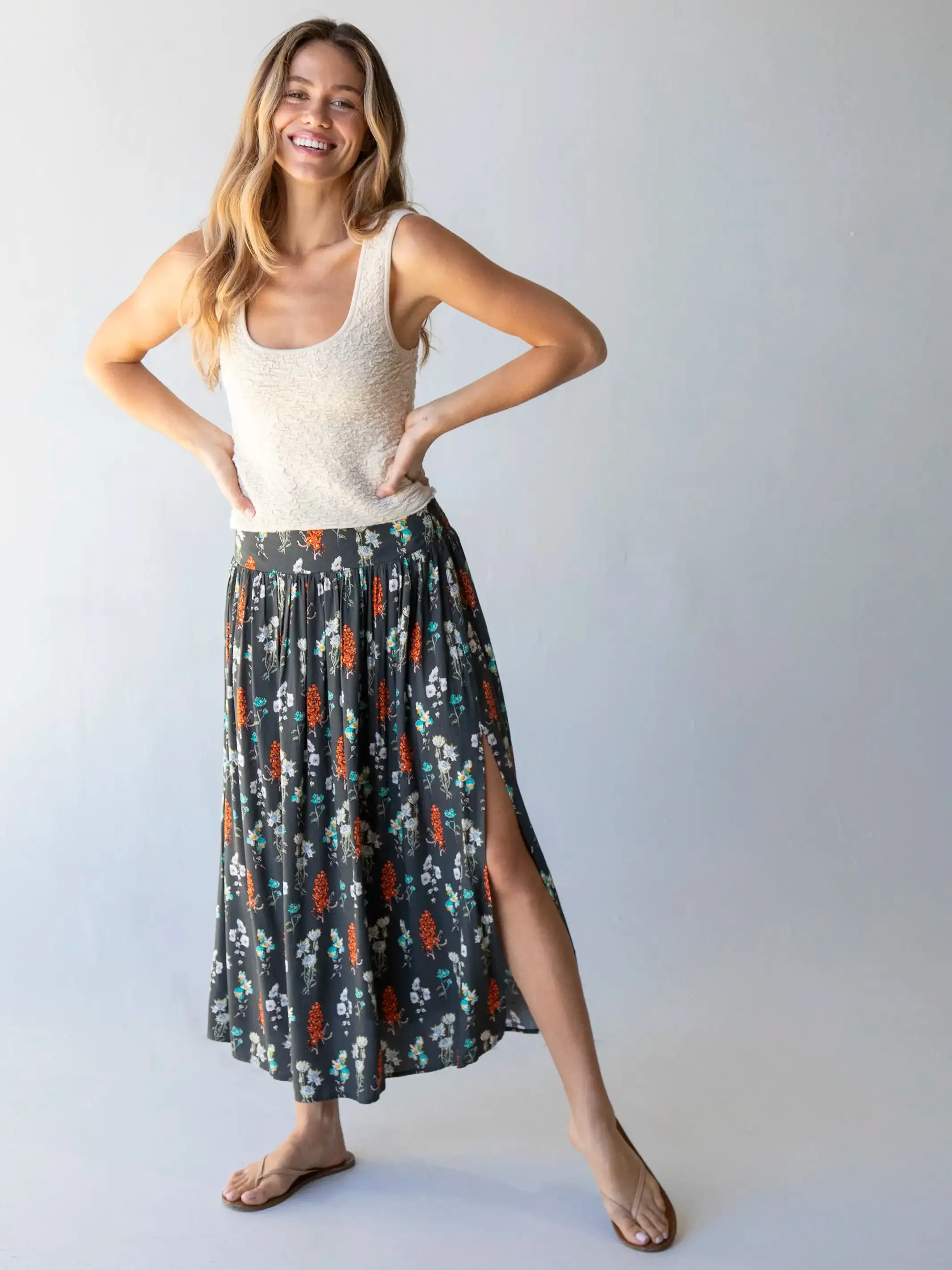 Addie Midi Skirt - Charcoal Bouquet