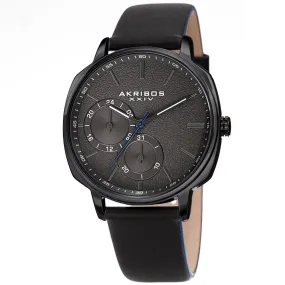 Akribos Xxiv Quartz Grey Dial Black Leather Men's Watch AK1022BK