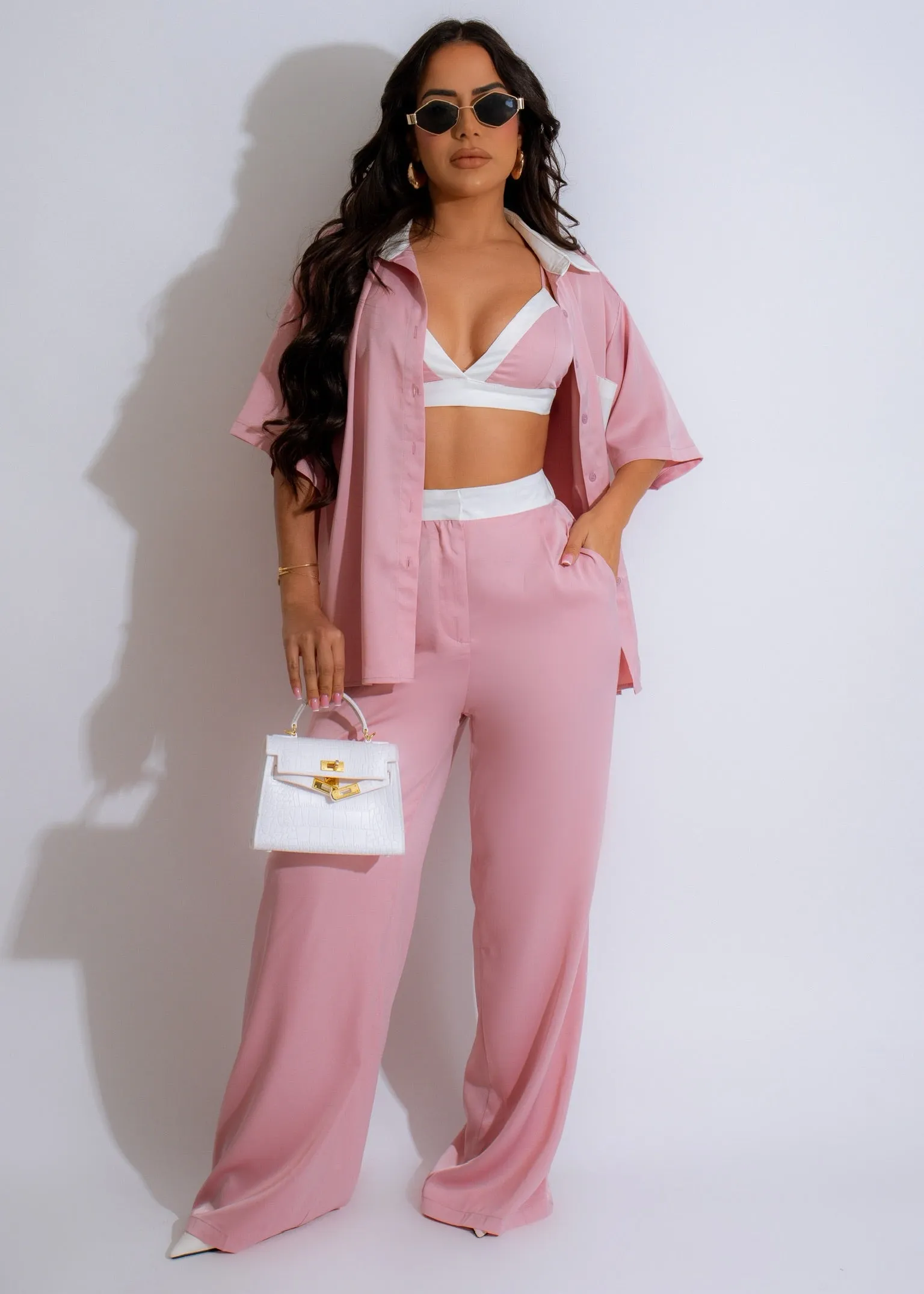 All For You Satin Pant Set Pink