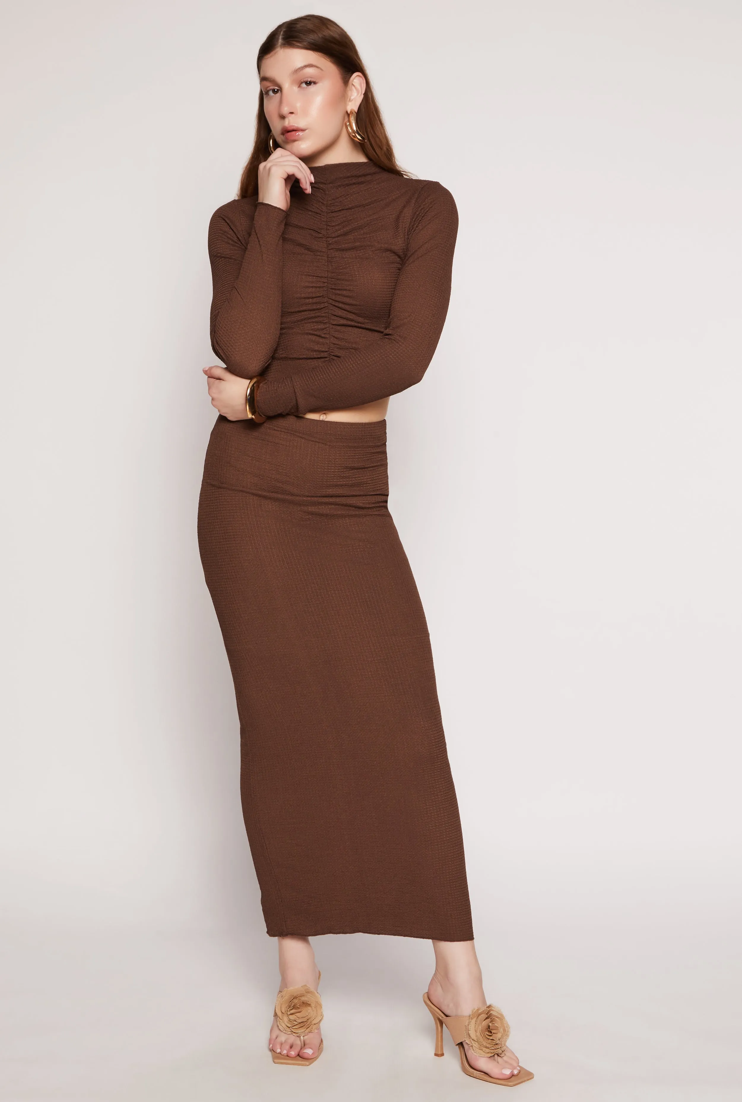 Almost Famous Textured Knit Maxi Pencil Skirt