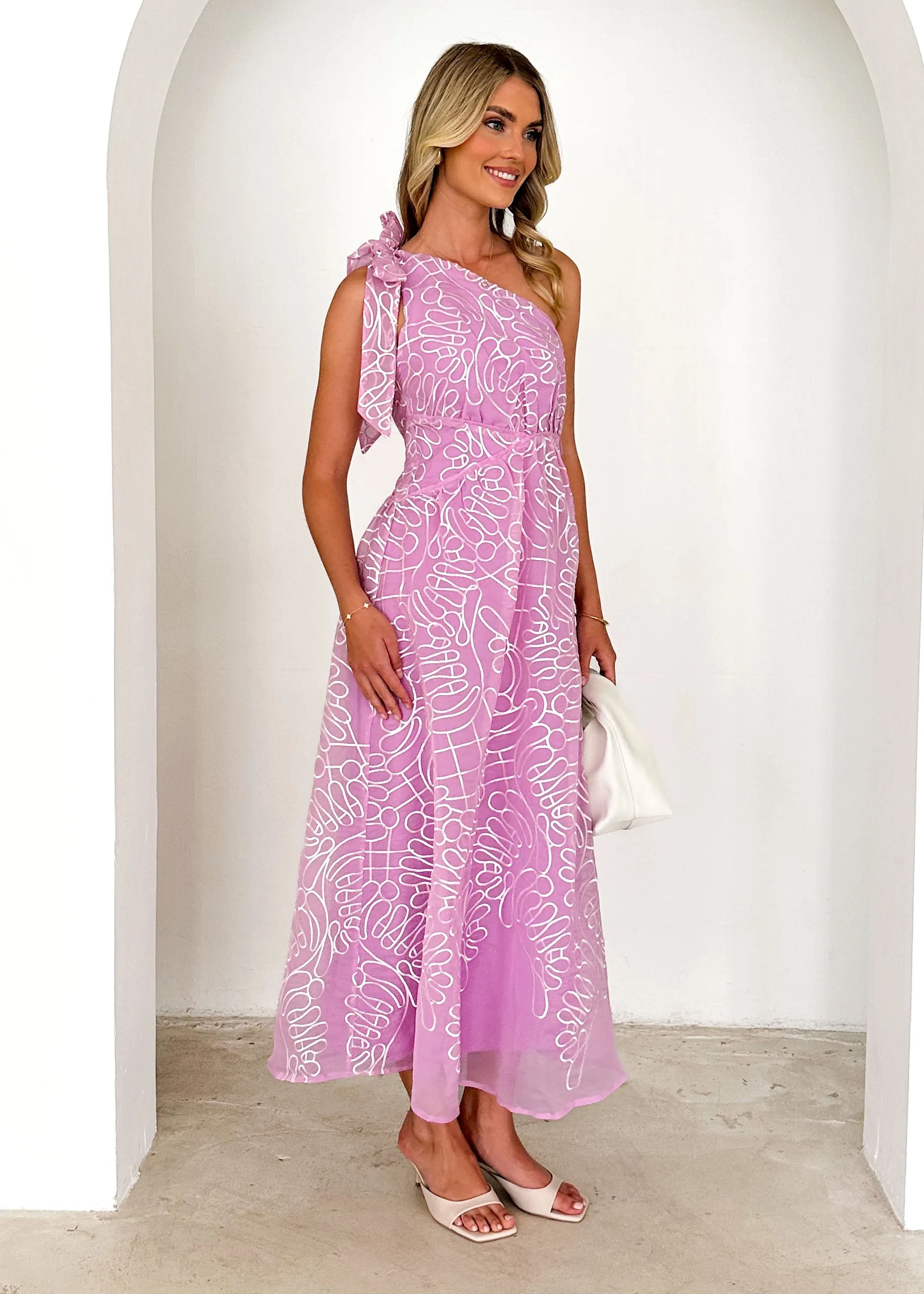 Amalfi One Shoulder Midi Dress - Candy Embroidered