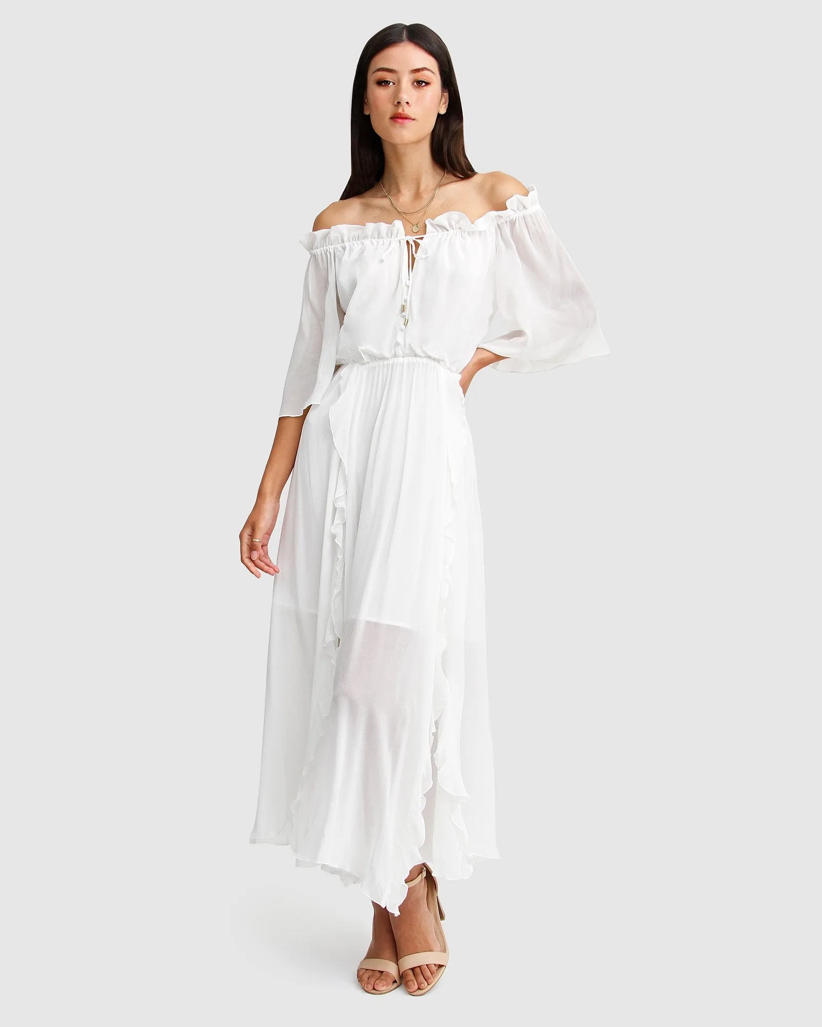 Amour Amour Ruffled Midi Dress - White