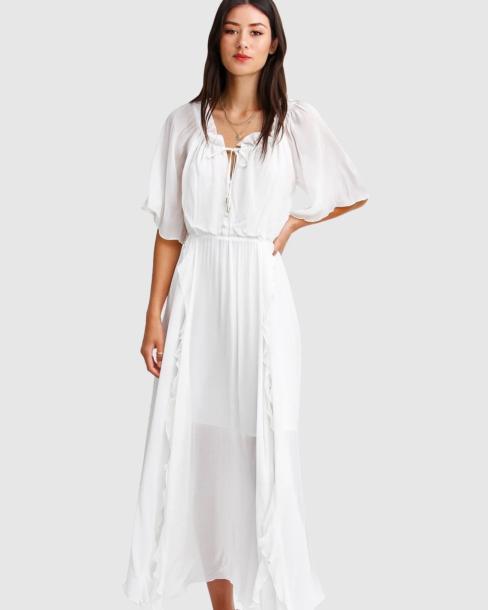 Amour Amour Ruffled Midi Dress - White