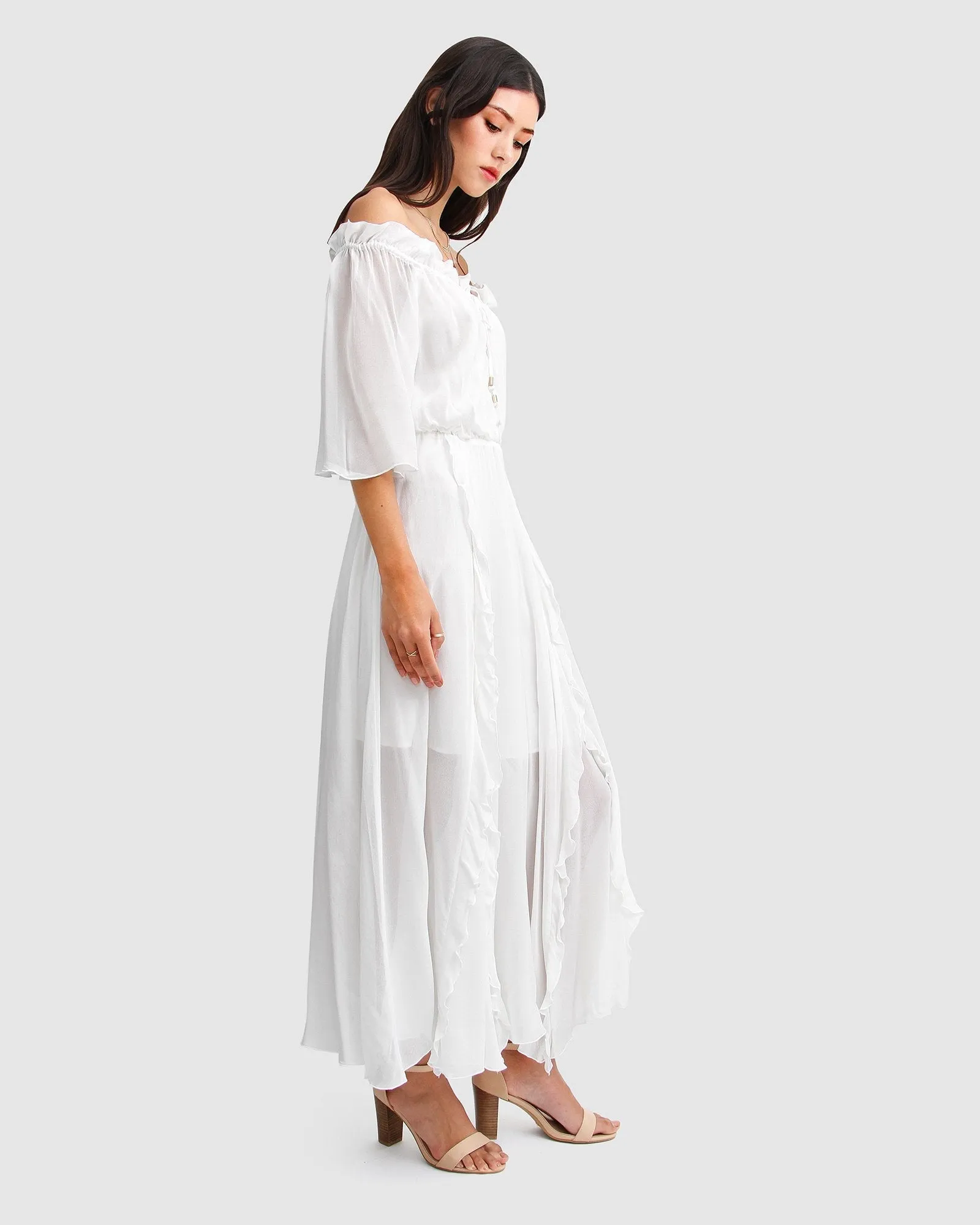 Amour Amour Ruffled Midi Dress - White