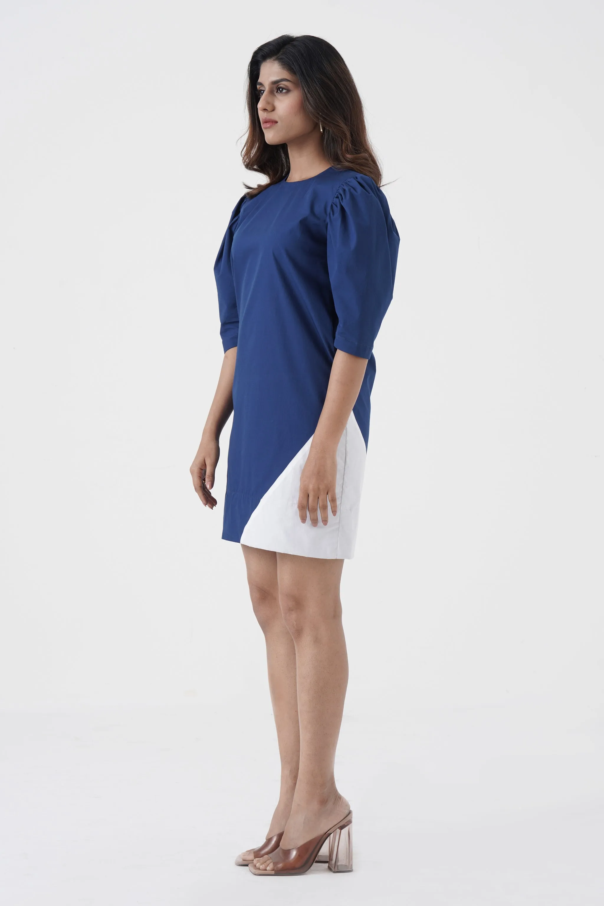 Amour Propre- Cowl sleeves chic dress- Blue