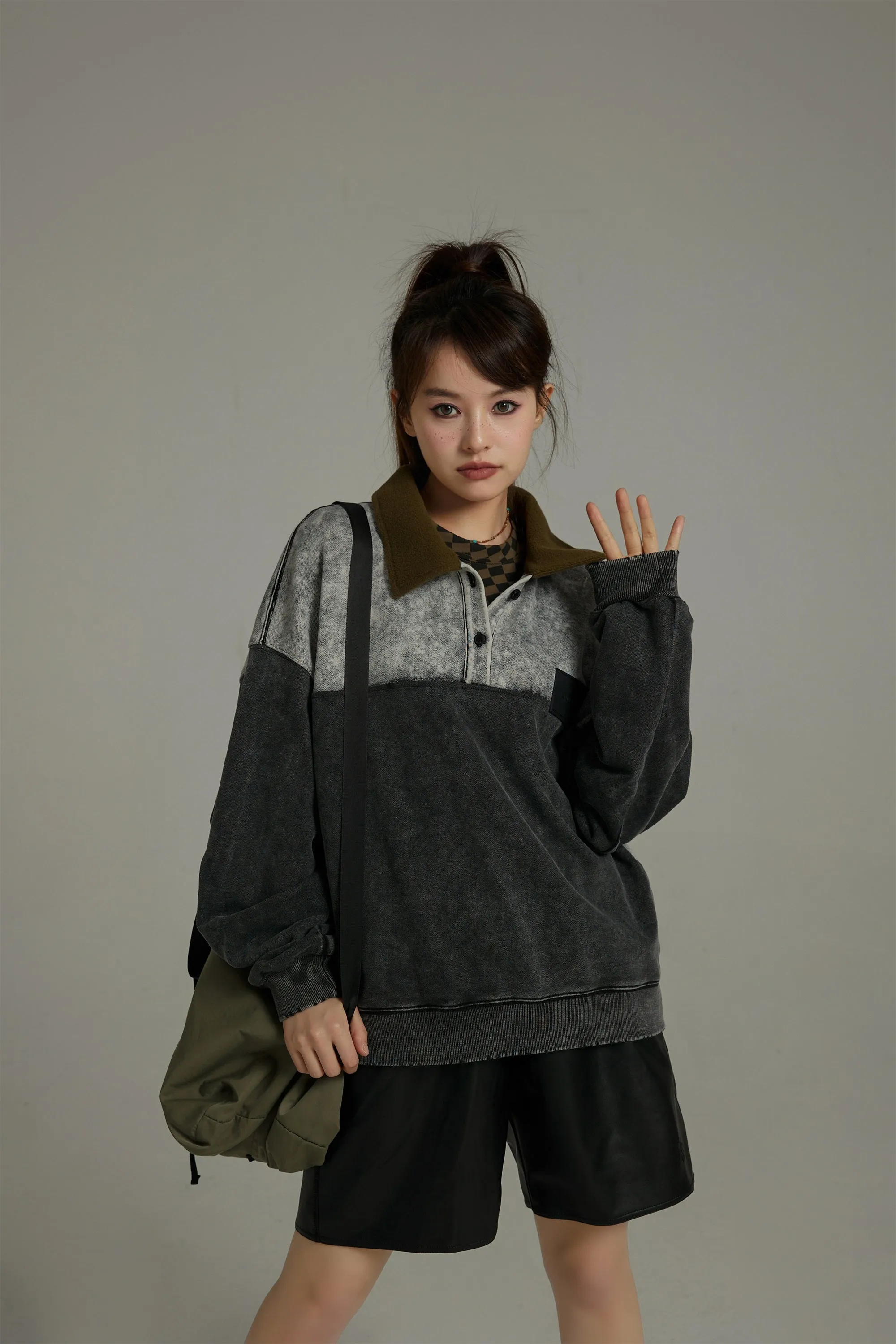 Anorak Color Matching Button Sweatshirt