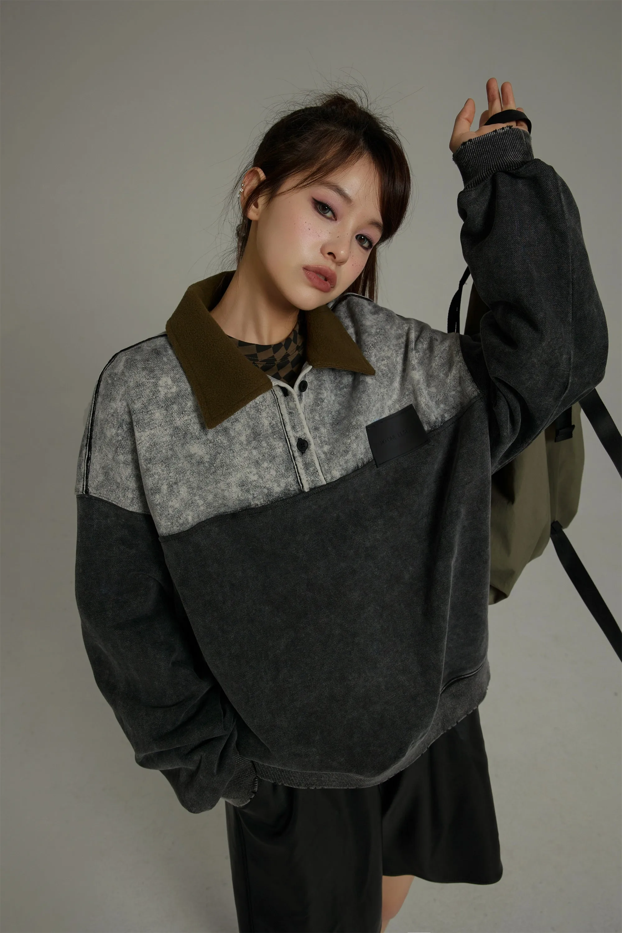 Anorak Color Matching Button Sweatshirt