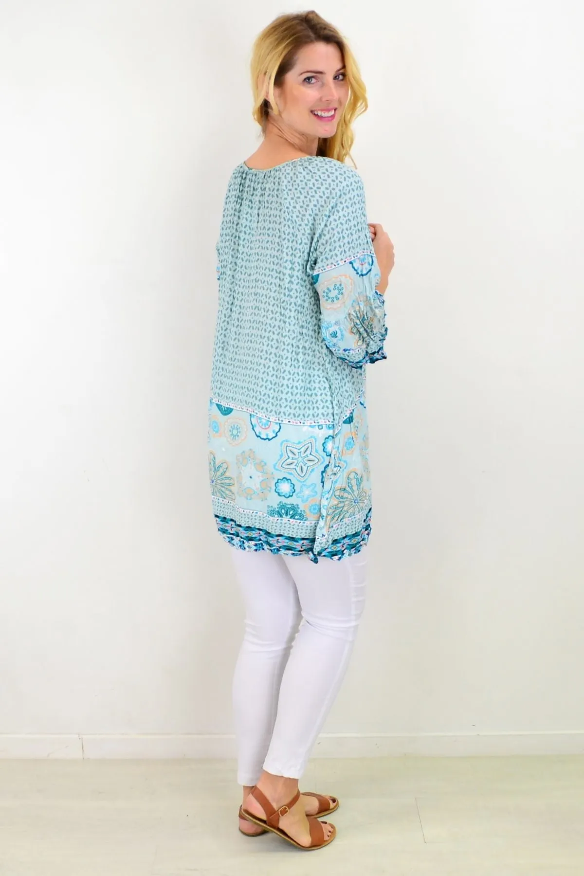 Aqua Star Fish Crinkle Tunic Top