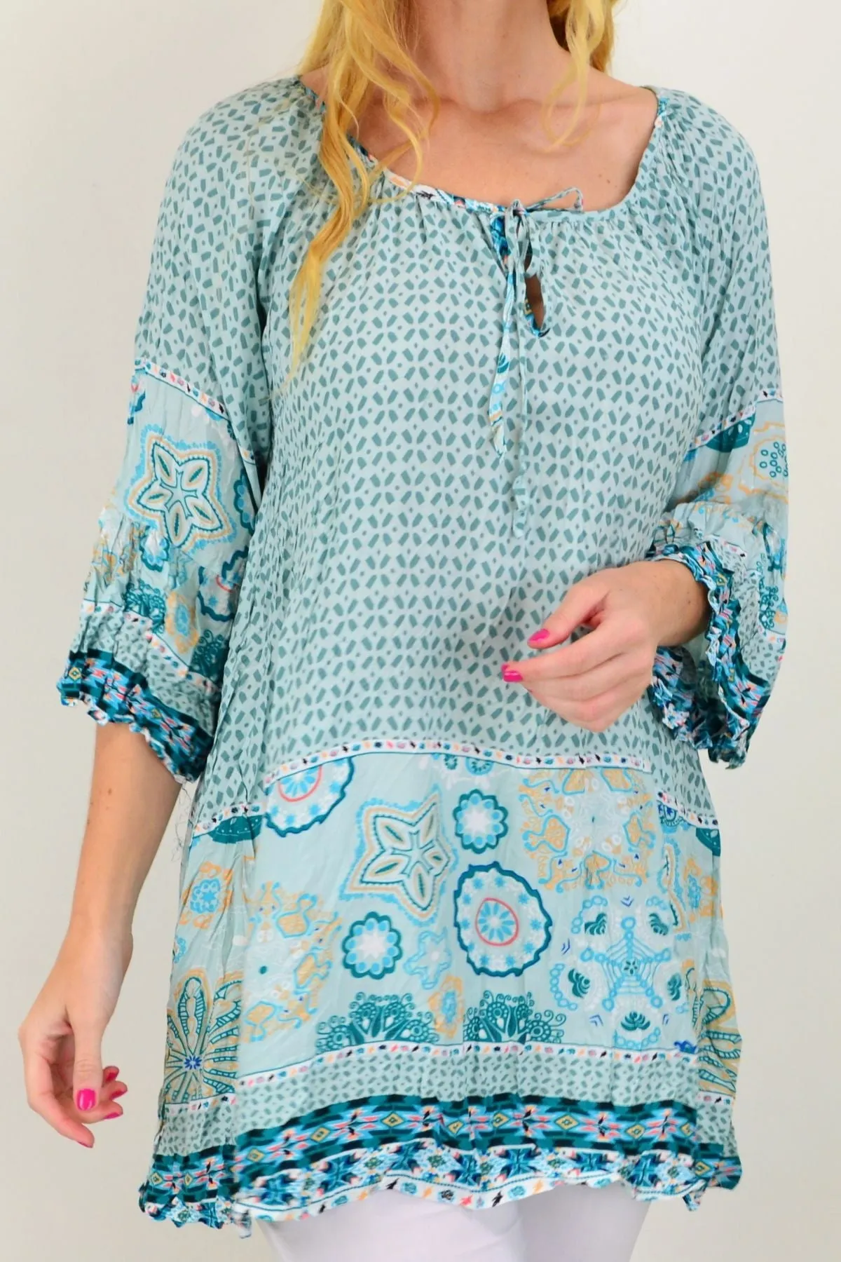 Aqua Star Fish Crinkle Tunic Top