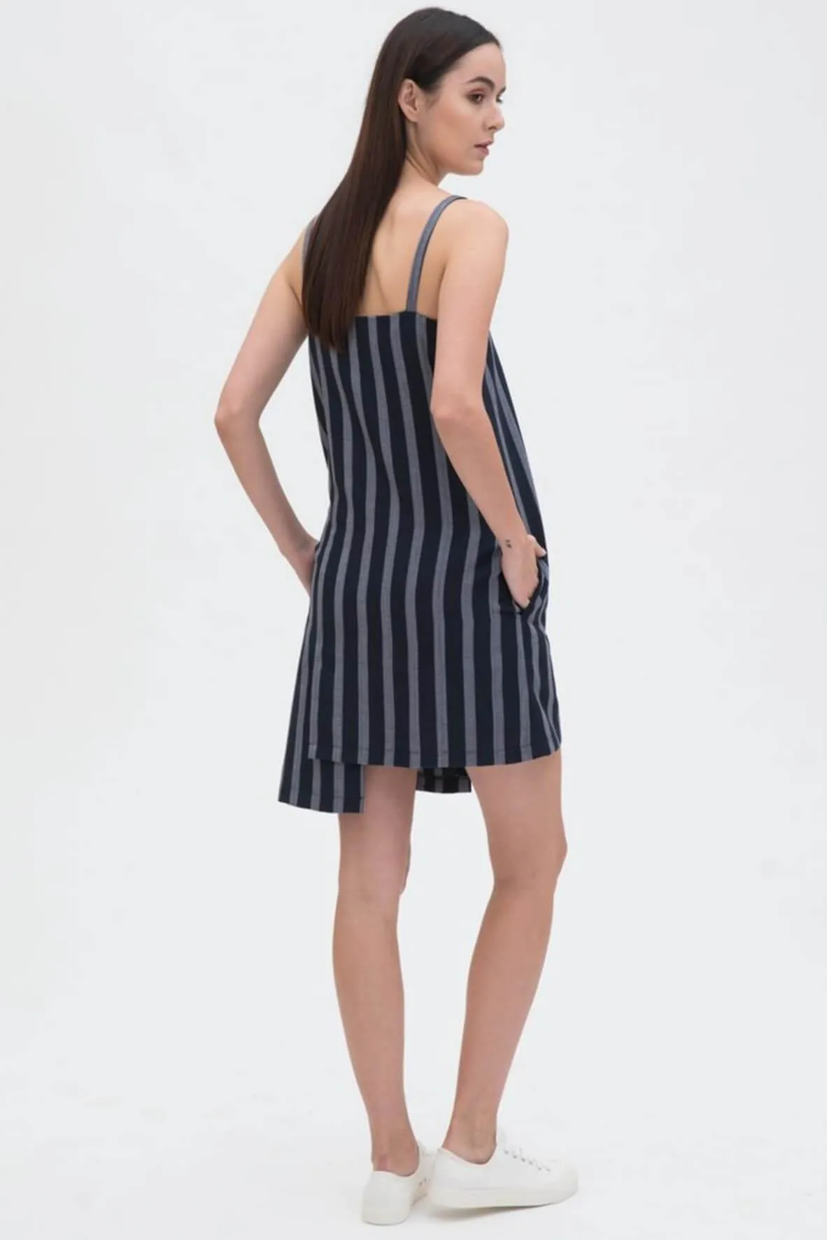 Asymmetric Slip Striped Dress