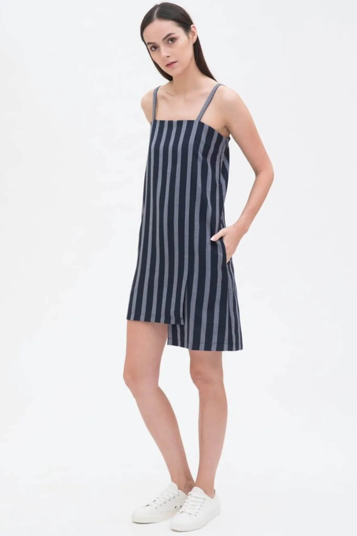 Asymmetric Slip Striped Dress