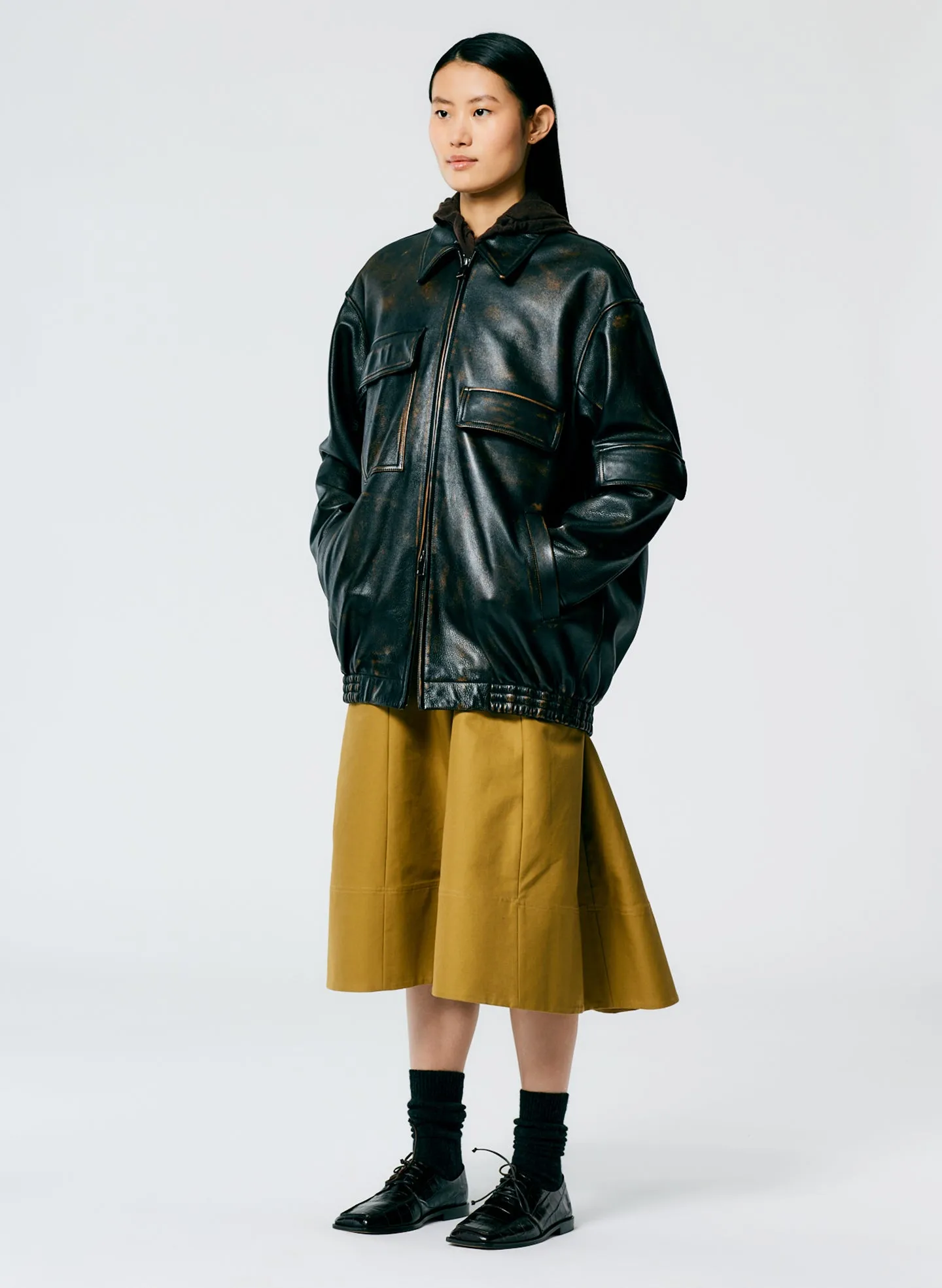 Aviator Leather Oversized Bomber