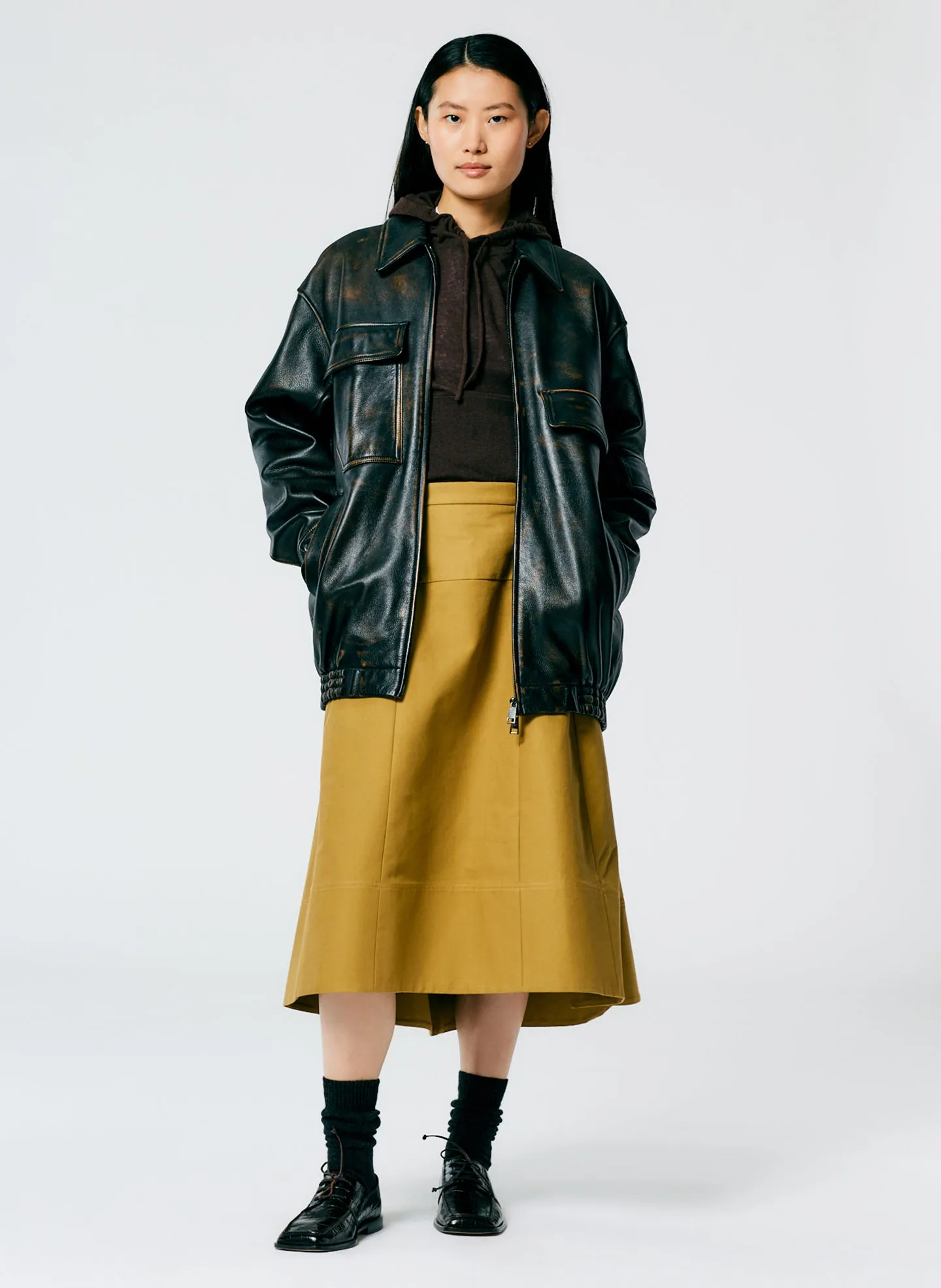 Aviator Leather Oversized Bomber