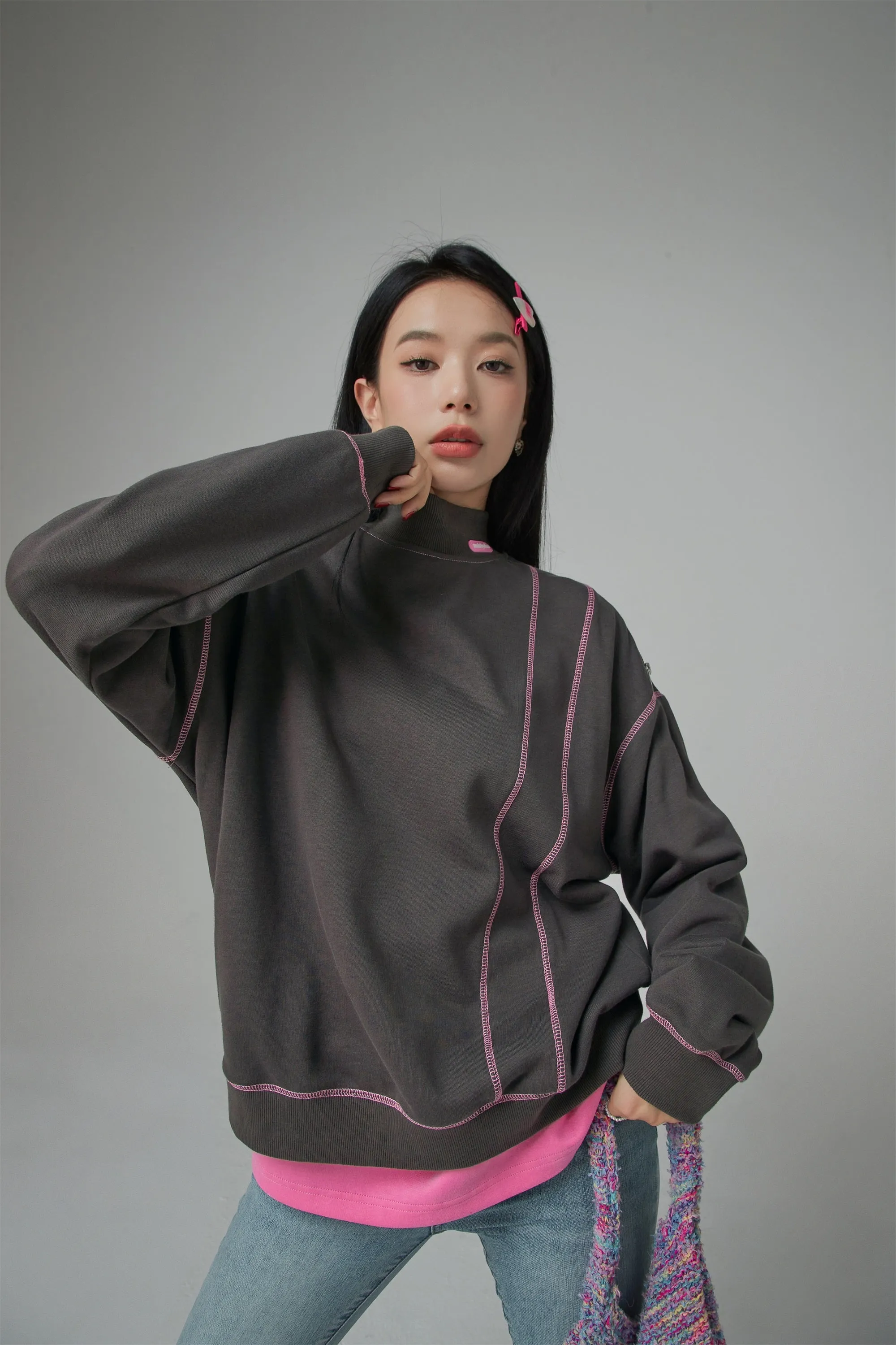 Babe Half Turtleneck Loose Fit Sweatshirt