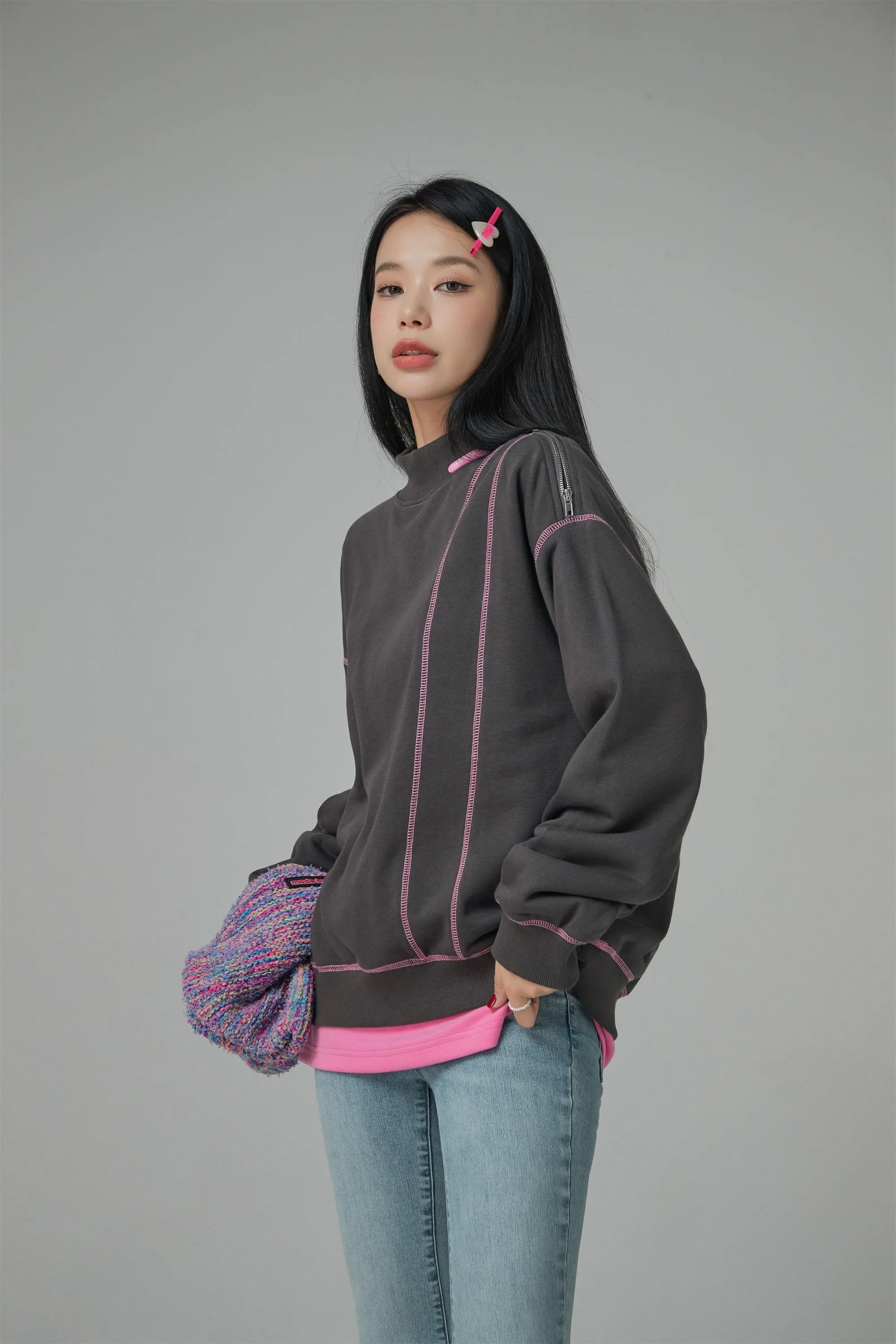 Babe Half Turtleneck Loose Fit Sweatshirt