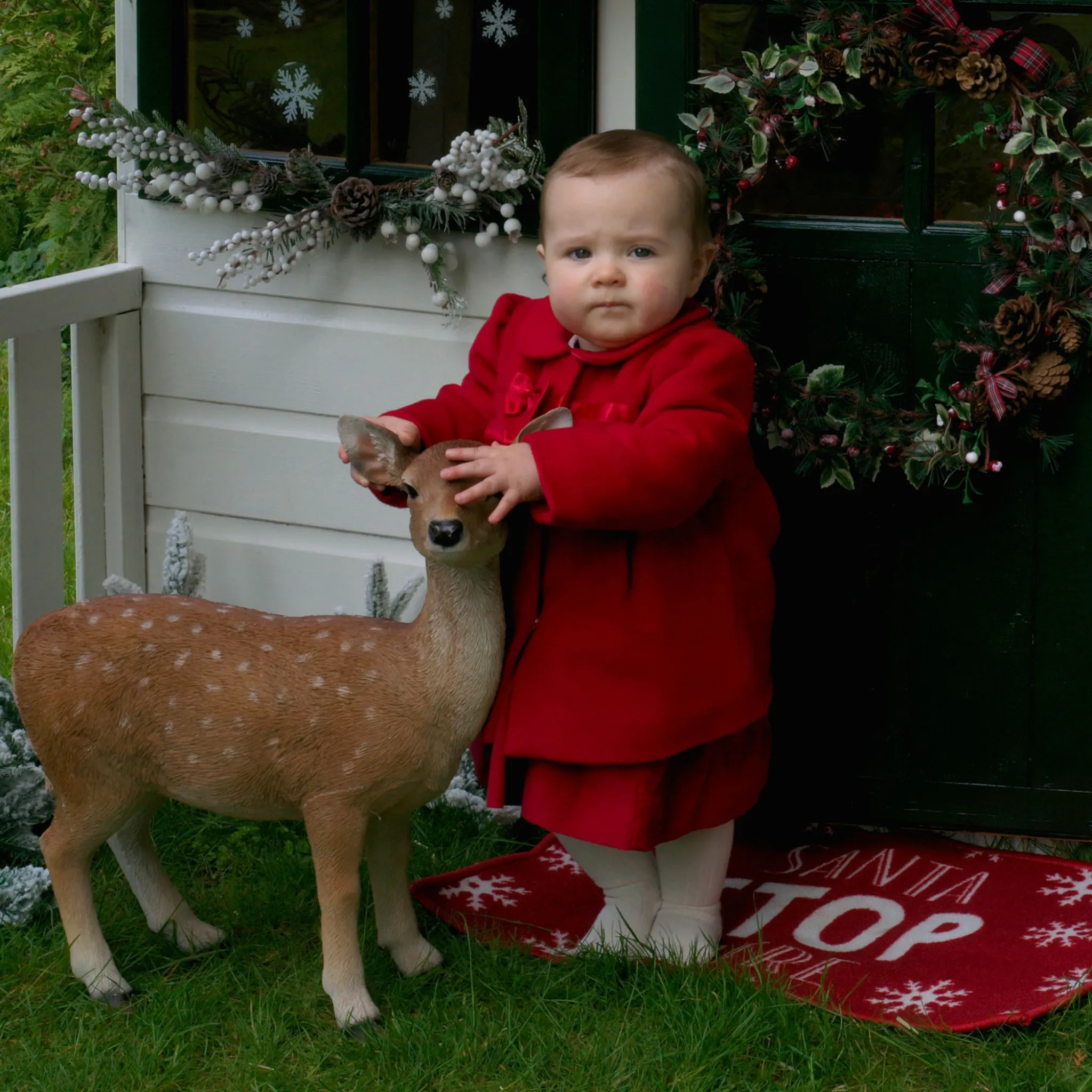 Baby Girl Red Bow Trim Coat