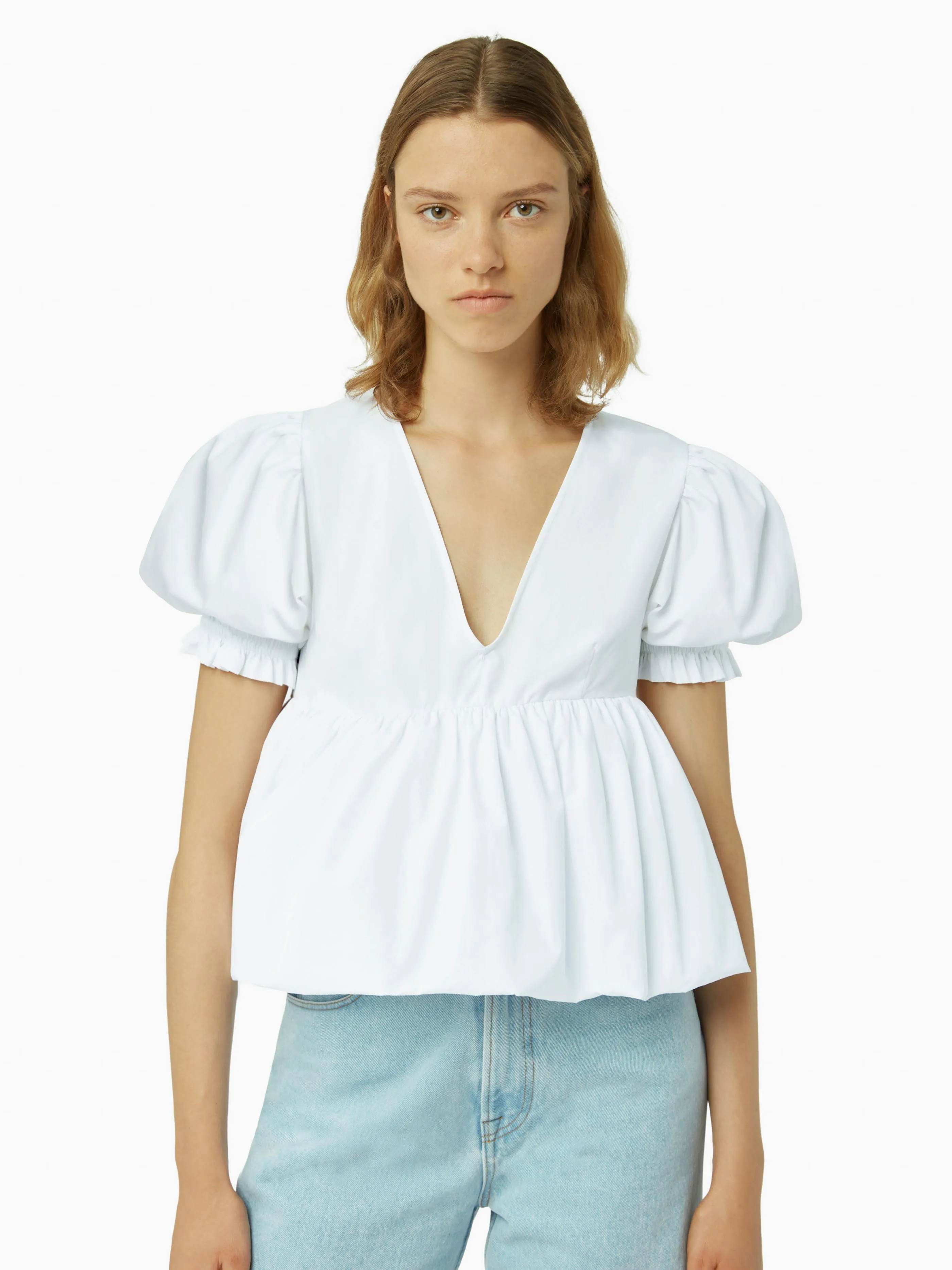 BABYDOLL TOP WITH RUCHED SLEEVES